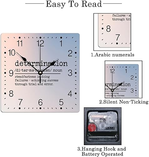 Miniatura 42 de Reloj de pared cuadrado de PVC con definición de contador, refranes motivacionales, reloj de pared grande, descripción de la palabra, 12 pulgadas