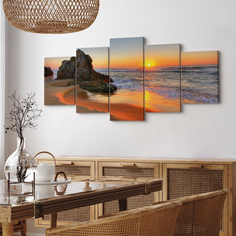 murando - Quadro Mare 200x100 cm 5 Pezzi - Stampa su Tela Canvas con Struttura - Quadri Componibili Moderni Soggiorno Grandi - Murale Arte Decorazioni da Parete Decori - Onde c-B-0463-b-m