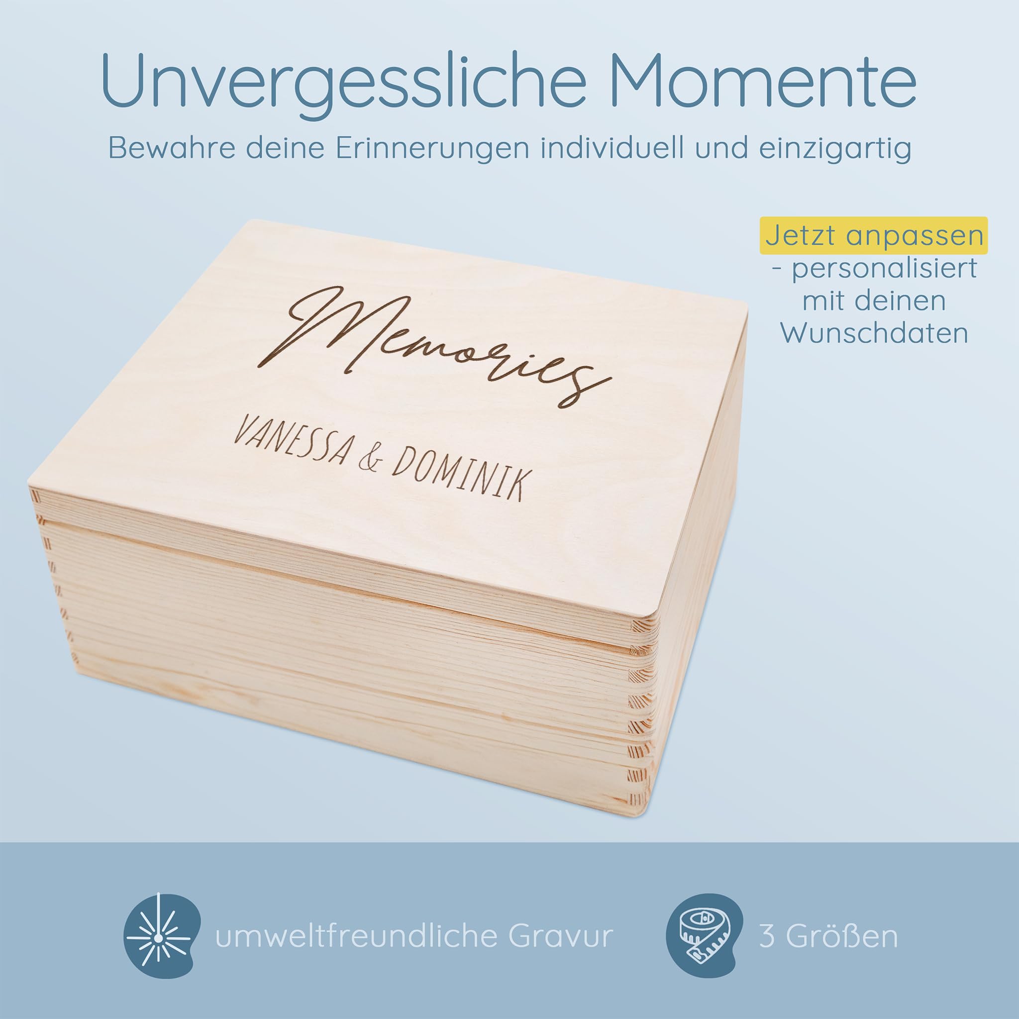 Bärenfreunde - Personalisierte Erinnerungsbox mit Spezial-Druck - Erinnerungsbox Holz als Geburt Geschenk, Hochzeit Geschenk, Führerschein Geschenk, Dankeschön (Memories, S | Klappdeckel)