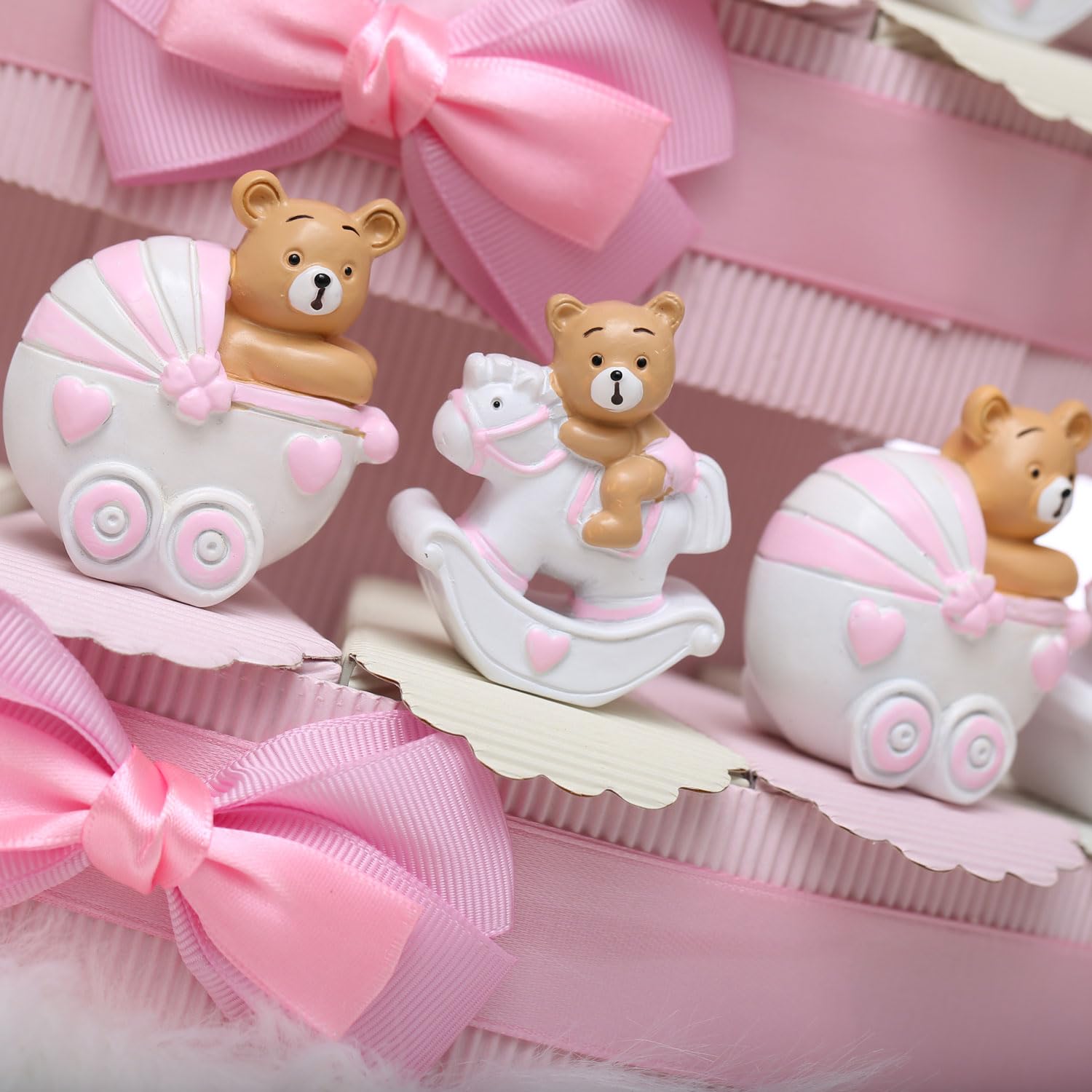 Viale Magico Bomboniere Torta Nascita Orsetto con Carrozzina e Pony Bimba Statuina 20 fettine