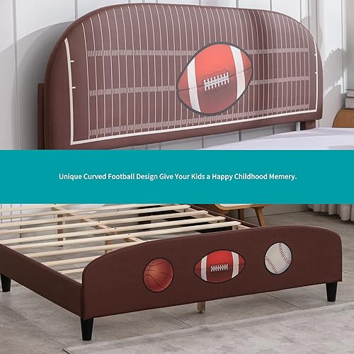 Miniatura 4 de BALUS Marco de cama matrimonial para niños, marco de cama infantil con muebles acolchados para dormitorio, marco de cama para niños de estilo