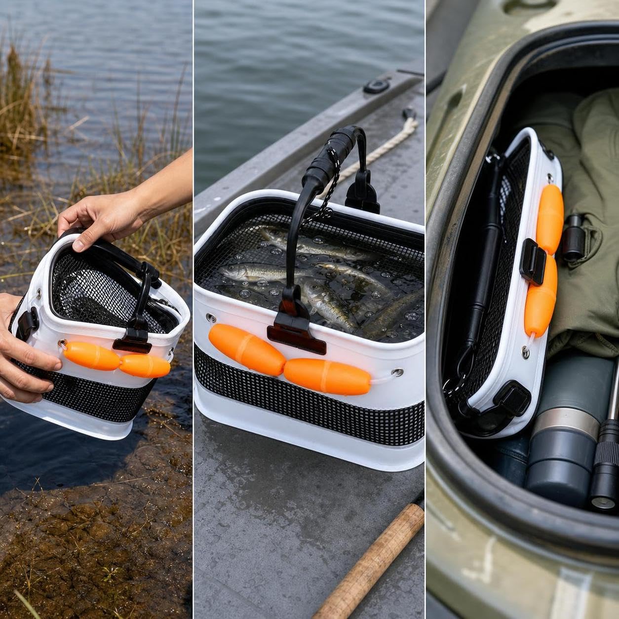 Seau Pliable en Plastique pour la pêche aux appâts Vivants et Poissons Vivants, Seau à appâts - pour Les appâts, 30cm