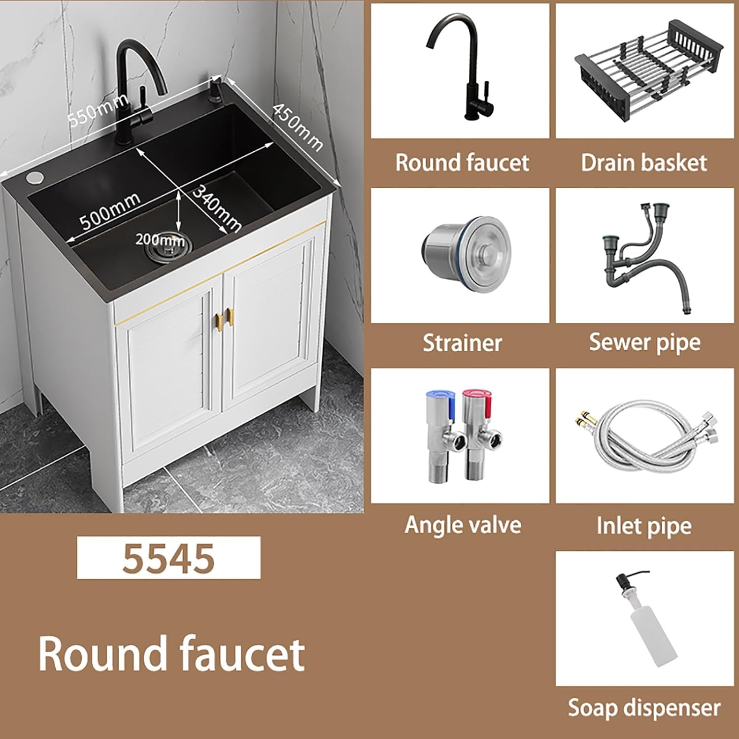Utility Sink,Laundry Utility Sink Laundry Sink with Cabinet Freestanding Kitchen Sink with Faucet and Storage Shelves with Drainer Unit for Garage Restaurant Kitchen Laundry Room Outdoor in