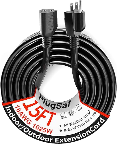 Cable de extensión negro para exteriores de 15 pies calibre 163, impermeable, frío resistente a la intemperie, -58 F, ignífugo, cable eléctrico
