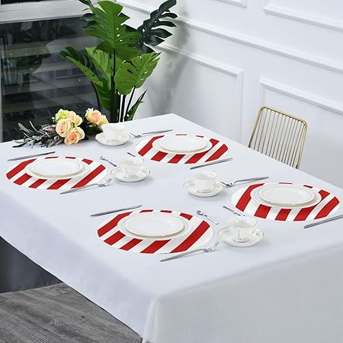 Miniatura 7 de Red-White Oblique Stripes Round Place mats Indoor Washable placemats Kids 15x15 in manteles para platos
