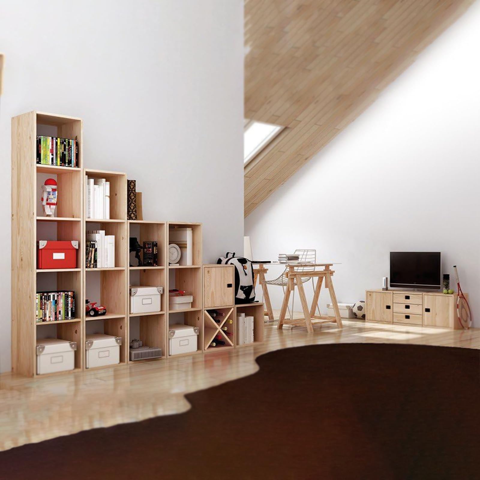 Mondo Viro Libreria componibile in legno Cubo scaffale modulare da muro con vani a giorno (1 vano - cm 36x33 36h)