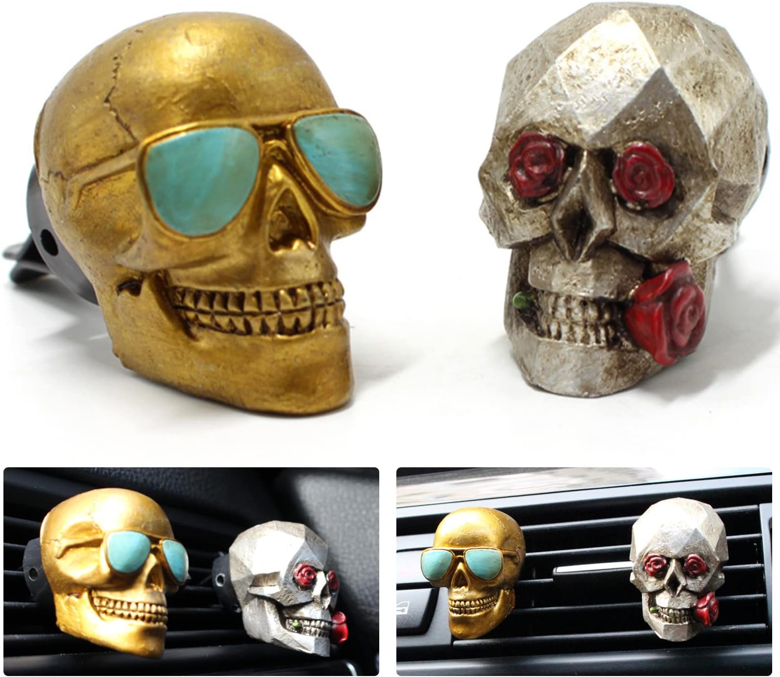Sugar Skull Air Freshener for Car Truck Accessories for Men Women Witchy Decor Stuff for Automotive New Smell Fresheners Gothic Auto Decoration Spooky White Elephant Gifts for Adult