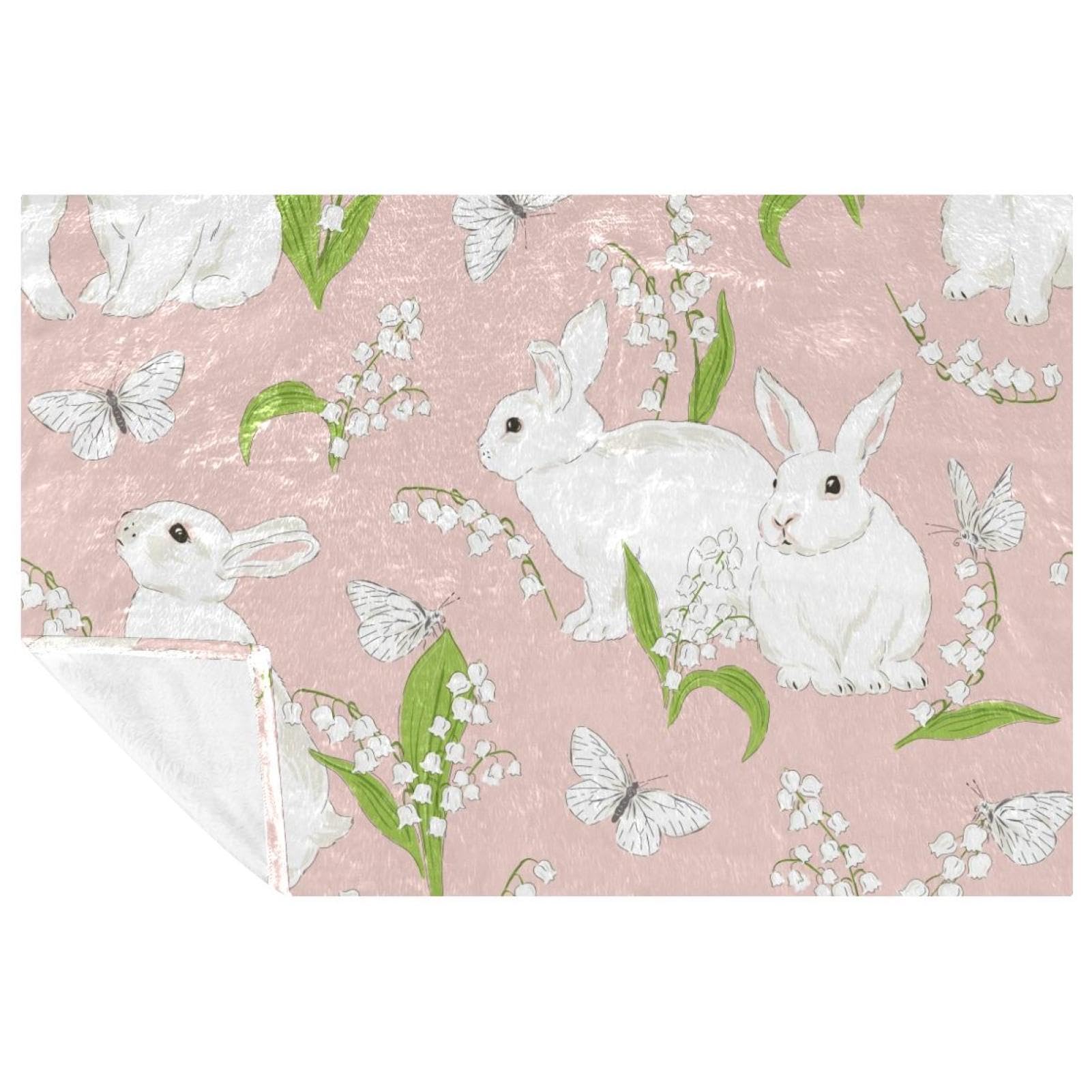 Plaid lapin et muguet 150x100 cm doux et chaud pour lit et canapé