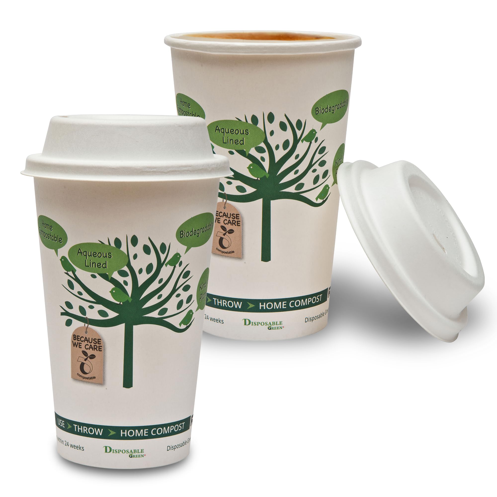 DISPOSABLE GREEN - NEXTGEN Single Wall Cups with Lids, Paper Cups with Lids & Aqueous Lining, Takeaway Cups for Cold & Hot Drinks, Leak Proof Take Away Coffee Cups, 16 oz, 100 Pack โ image 1