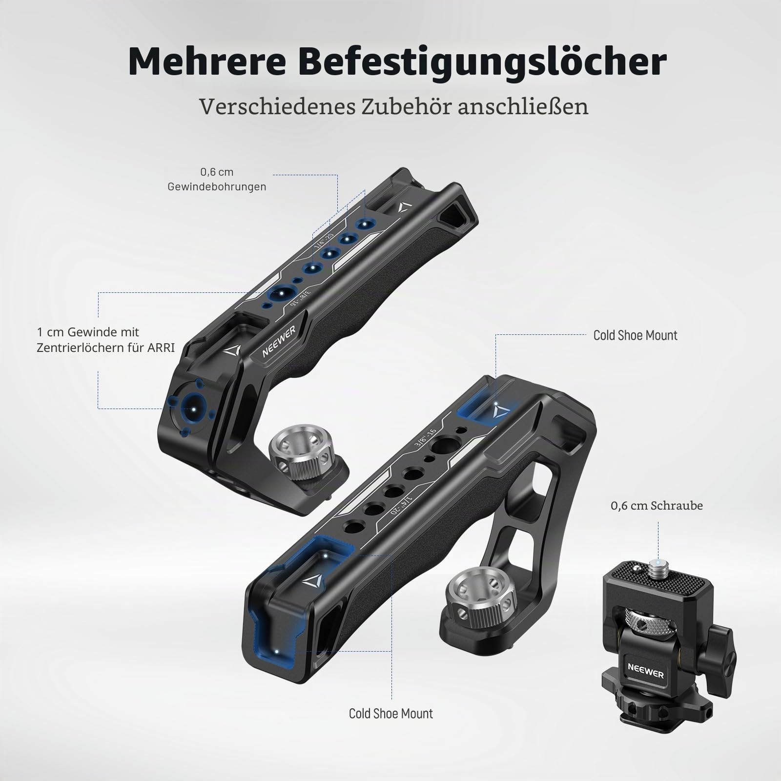 NEEWER Universal Kamera Käfig Cage mit oberem Griff, Zubehör Monitor Halterung, Arca Typ Kamera Gimbal Stabilisator Video Rig, Zwei Handgriffe und 3/8 kompatibel mit SmallRig CA016T+MA006