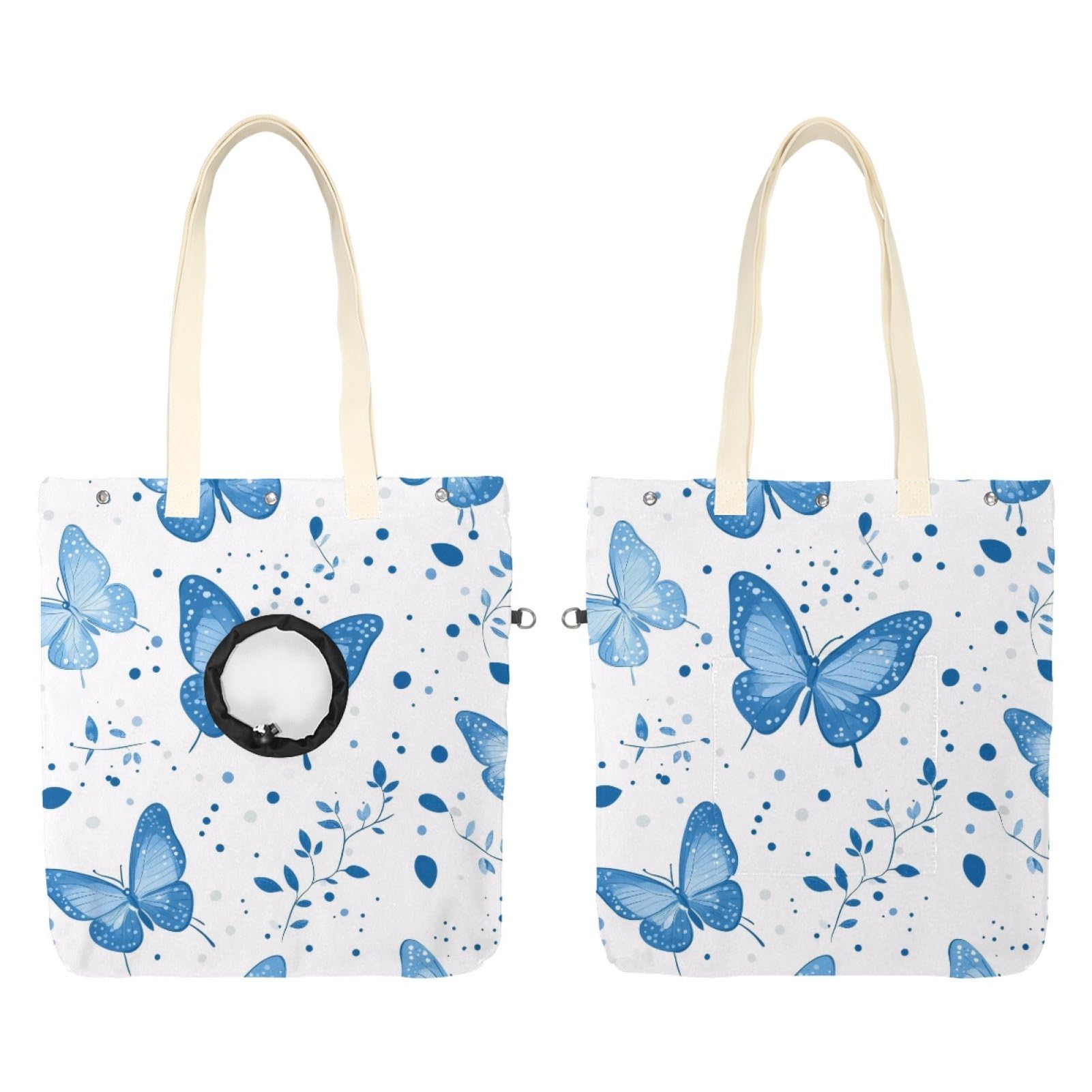 Pet Canvas Shoulder Bag Soft-Sided,Dog Purse Carrier for Small Dogs and Cats, Portable Pet Handbag with Adjustable Hole, Pet Washable Travel Tote Bag,Light Blue Butterfly Plants 16.7''x15.8''