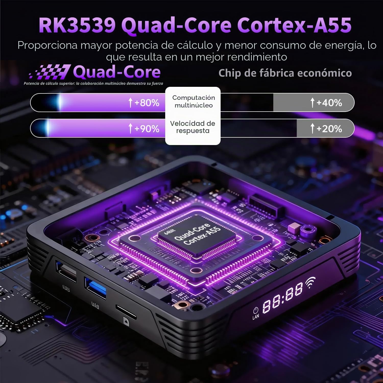 Android TV Box 14.0, 4GB RAM 32GB ROM RK3539 Quad-Core, Dual WiFi 6, 4K | Bluetooth 5.4,Android Box Supports 64GB Micro SD,Voice Remote,USB 2.0/USB 3.0, 10/100M Ethernet