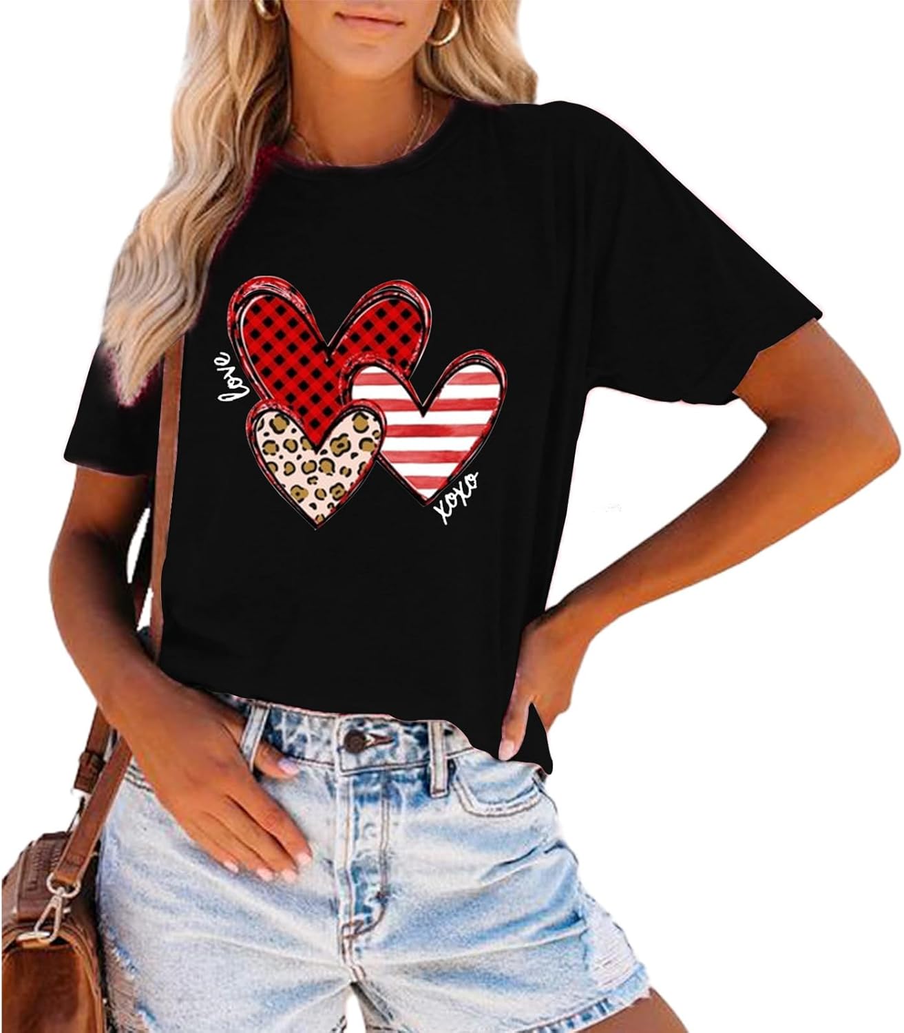Valentines Shirts for Women Leopard Plaid Love Heart Graphic T Shirt Heart Tees Top for Her - Image 2