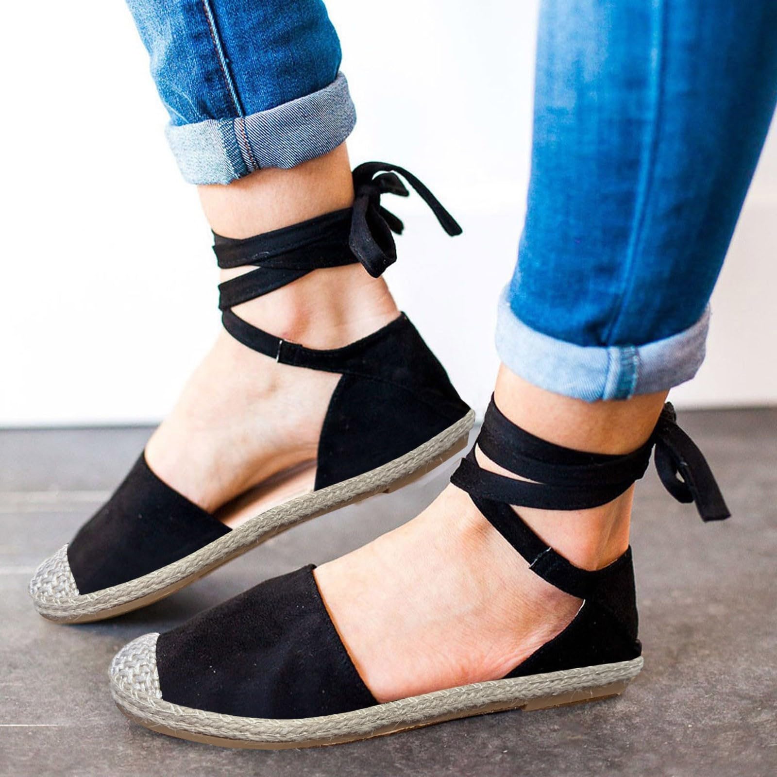 Mary Jane Damen Sommer Geflochtene Sandalen - Flache Sandalen Damen Sommer Gladiator Sandale Geschlossene Zehe Hinten Knöchelschuhe Mit Gummizug Einfarbig Leichte Und Bequeme Outdoor-Sandalen