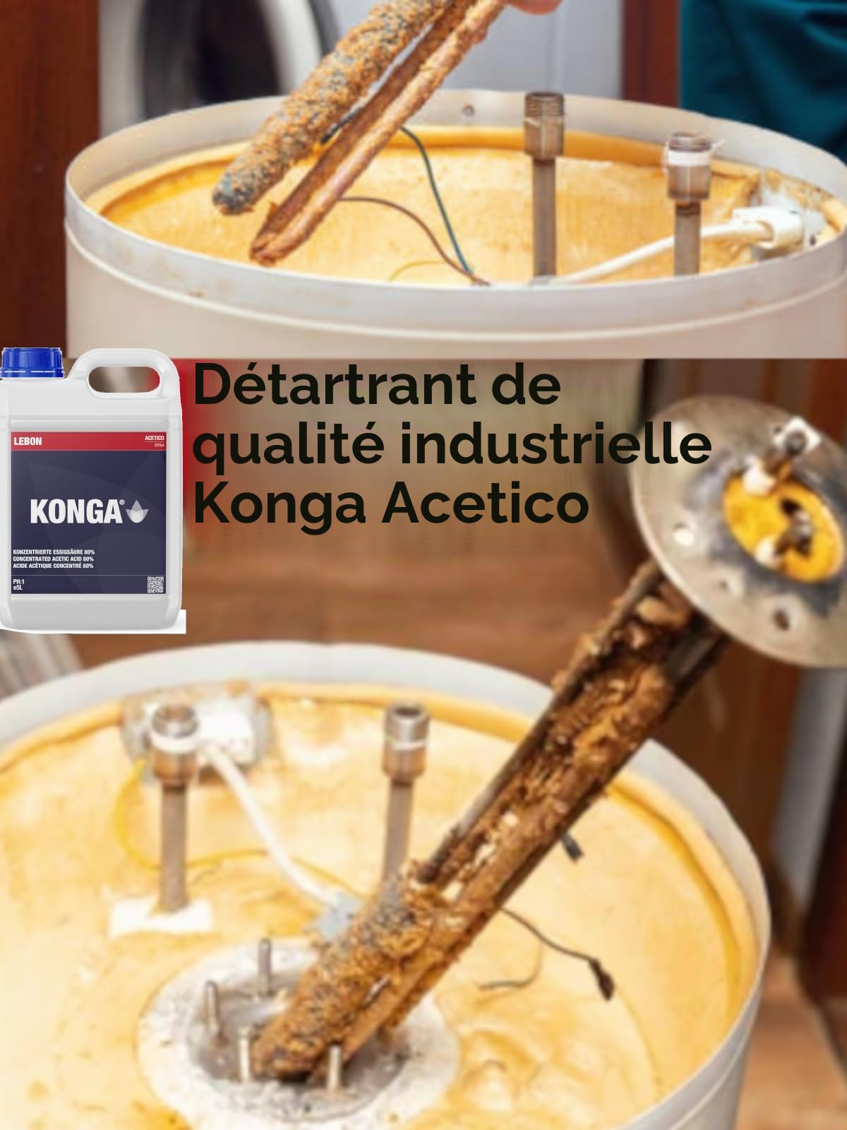Konga Acetico Acide acétique de qualité industrielle | Détartrant et nettoyant de haute pureté | Élimine les dépôts de calcaire et de minéraux puissants | Pour appareils commerciaux, chaudières et