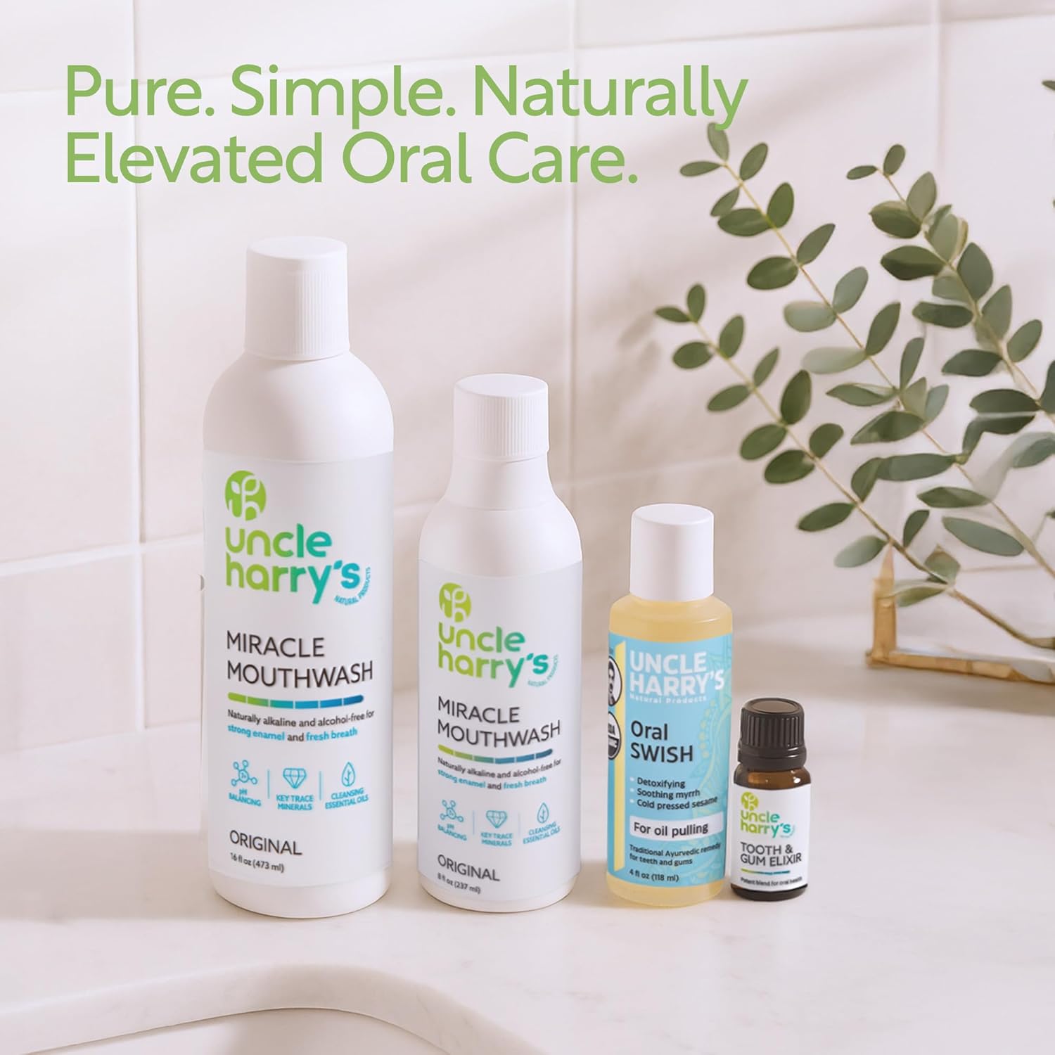 Uncle Harry's Certified Organic Oral Swish for Ayurvedic Oil Pulling | Sesame Oil, Oregano, & Clove | Whitening Mouthwash Treatment for Healthy Teeth & Gums (4 oz)