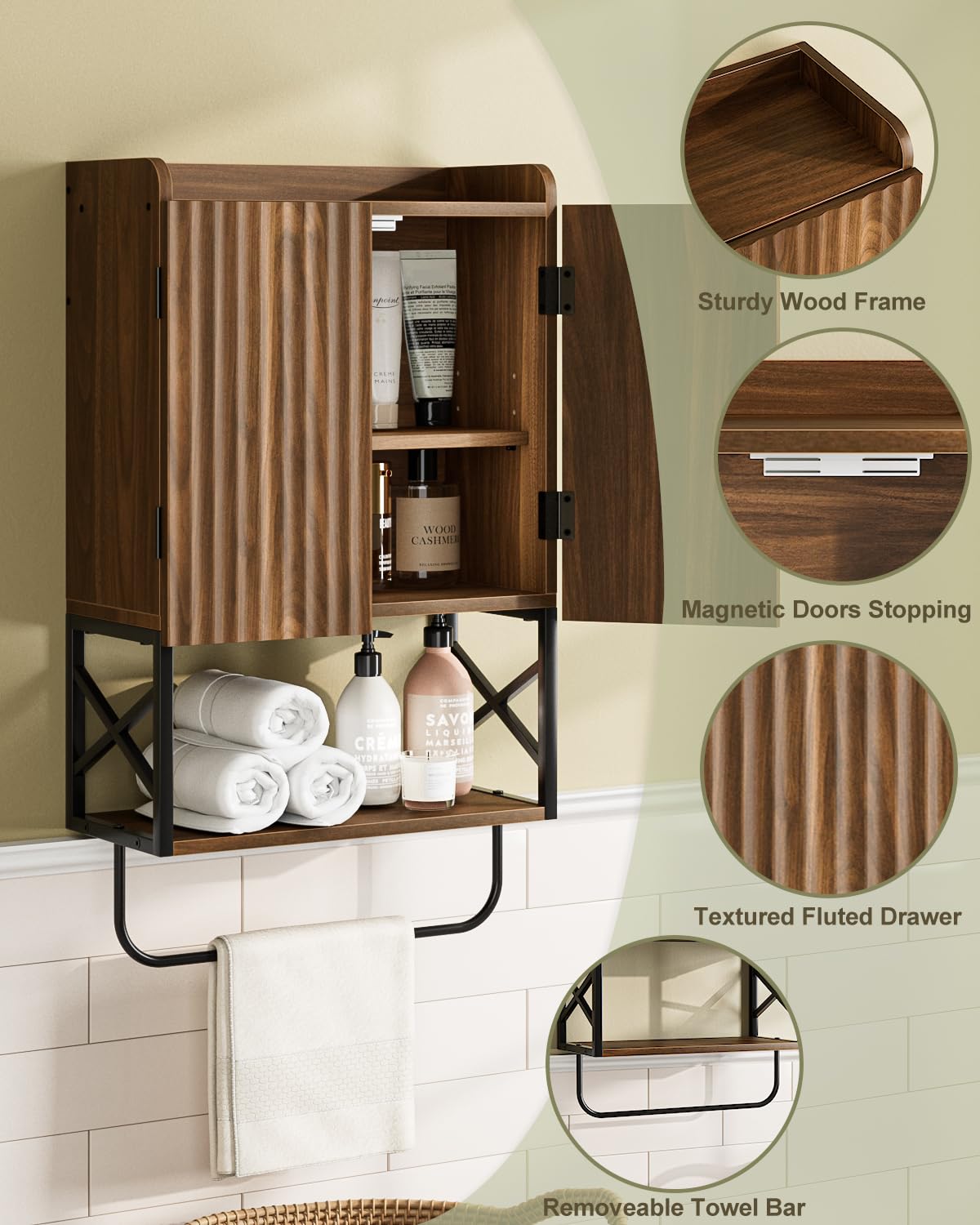 Masupu Bathroom Cabinet Wall Mounted, Wooden Medicine Cupboard with Adjustable Shelves, Space-Saving Wall Storage Unit for Bathroom, Kitchen and Living Room (9" D x 15.35" W x 27.16" H,Modern Walnut)