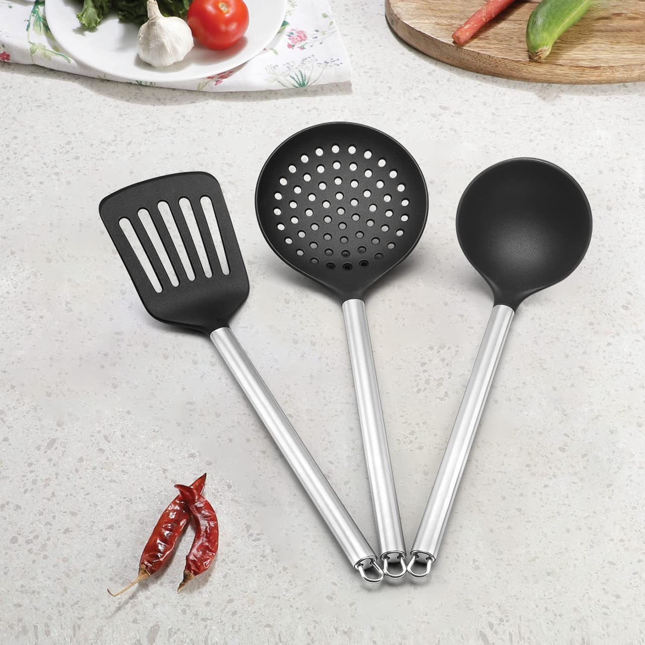 Urban Chef Long Lasting Construction Nylon Kitchen Tools with Stainless Steel Handle (Set of 3)