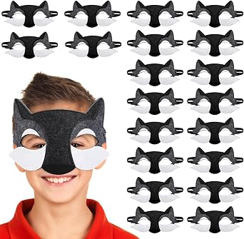 NUOBESTY 20Pcs Wolf Mask for Kids Halloween Half Face Werewolf Mask Animal Masquerade for Cosplay Costume Party Props