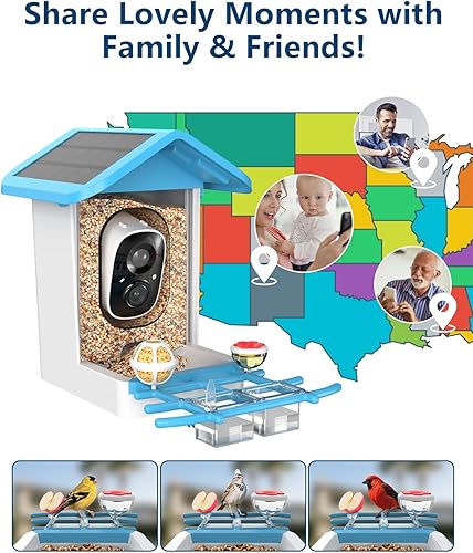 Miniatura 5 de Comedero inteligente para pájaros con cámara, video HD 2K, IA identifica especies de pájaros alimentado por energía solar, videos de captura