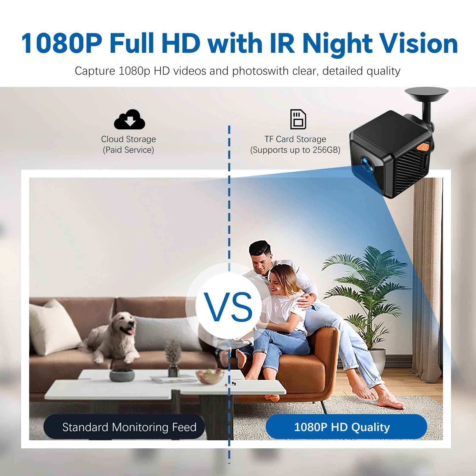 Mini Telecamera,Telecamera Spia Wifi Interno 1080p HD Visione Notturna WiFi Telecamera di Sicurezza Interna Rilevamento di Movimento Controllo Remoto Con App per Casa Bambini Anziani Animali Domestici
