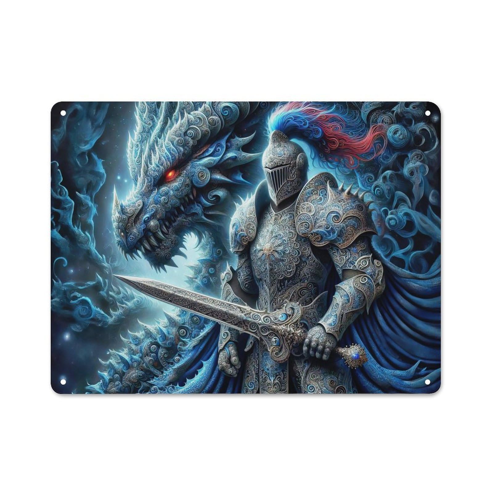 Junmoney Style-4 Modern Vintage Guardian Of Draconic Realm Metal Desk Wall Sign 30X40cm, Office Wall Decor For Office, Study, Studio Or Hallway
