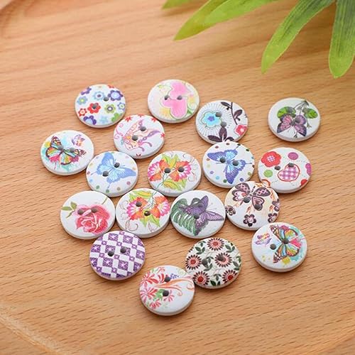 Miniatura 5 de 200 botones de madera pintados, 2 agujeros redondos de madera para coser álbumes de recortes, accesorios de ropa de manualidades, 0.71 pulgadas