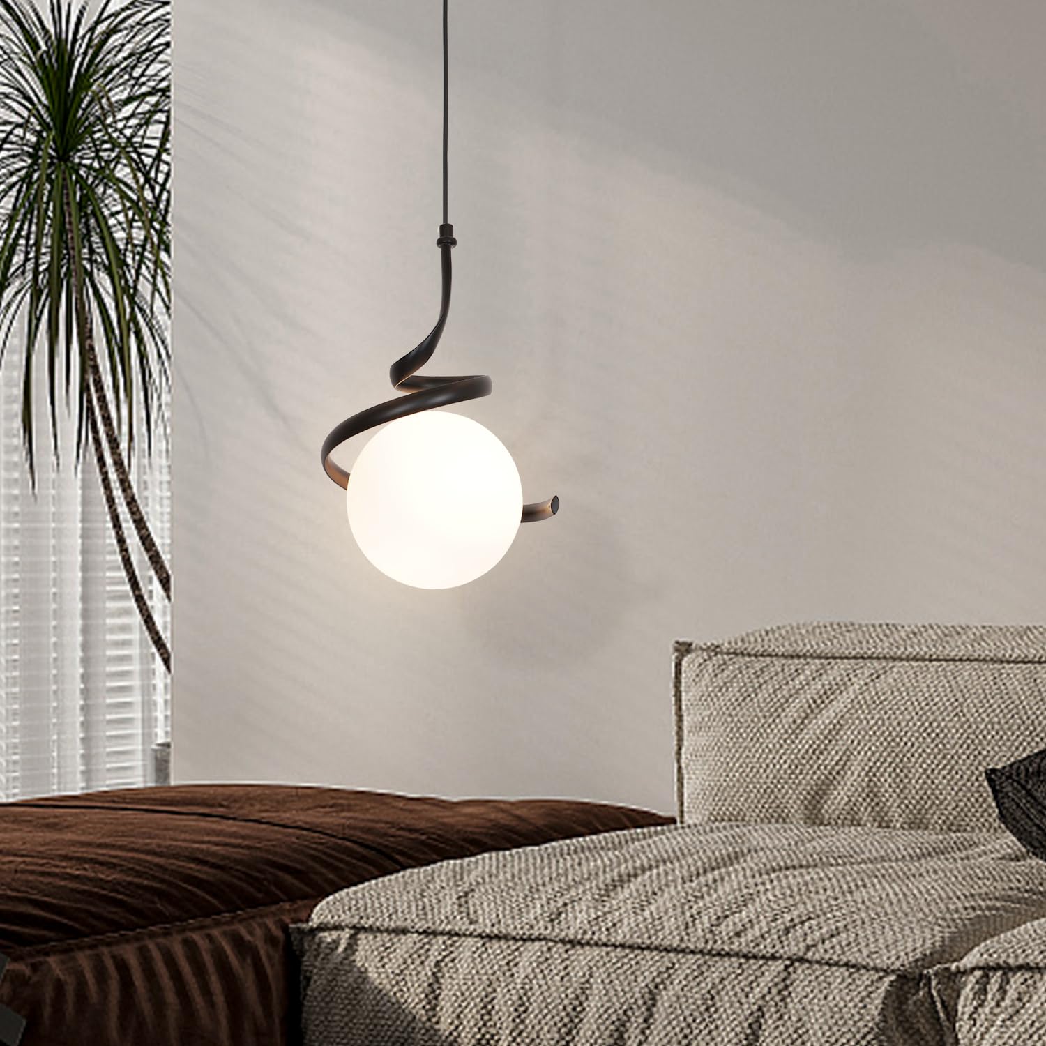 zhxinashu Lampada a Sospensione con Globo in Vetro per Camera da Letto | Lampada a Sospensione Nero, Lampadina G9 Non Inclusa, Cavo Regolabile da 2 Metri, Lampada Vintage per Comodino e Soggiorno