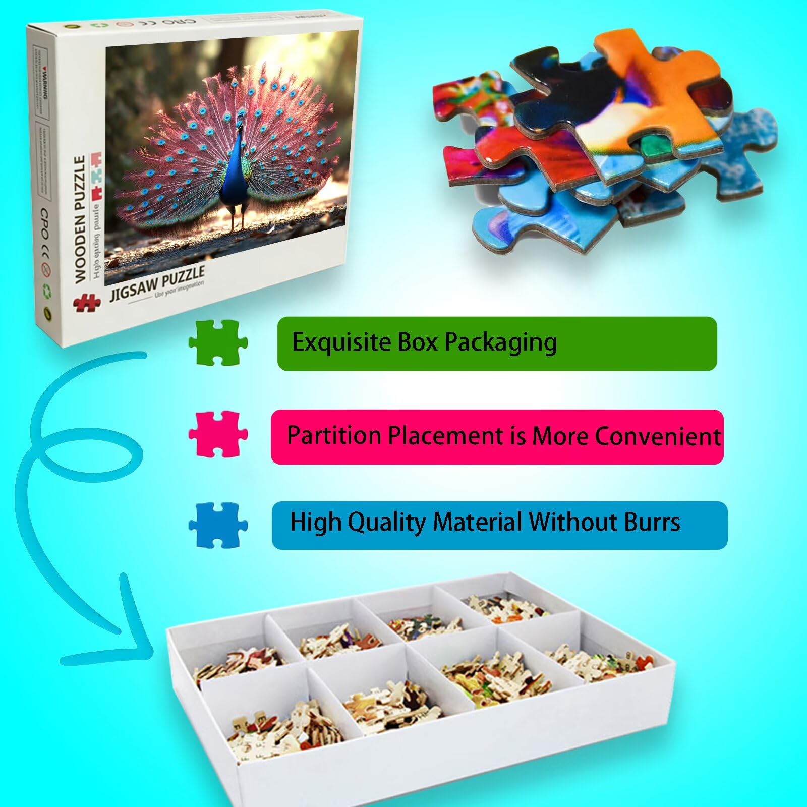 Puzzle 2000 Teile Tier, Holzpuzzle Erwachsene, Klassisches Lernspiel Puzzle Pfau, Groß Impossible Jigsaw Puzzles, Wunderschönes Deko Puzzes und Geschenke, Bastelset Erwachsene 99.5 X 70.5cm 8p-125