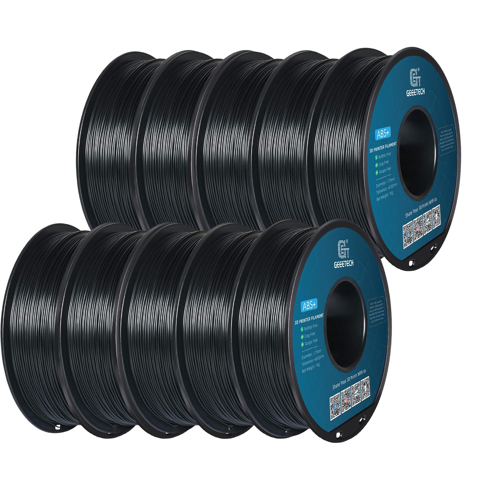 GEEETECH ABS Filament Schwarz, 10x1kg Spule für 3d Drucker