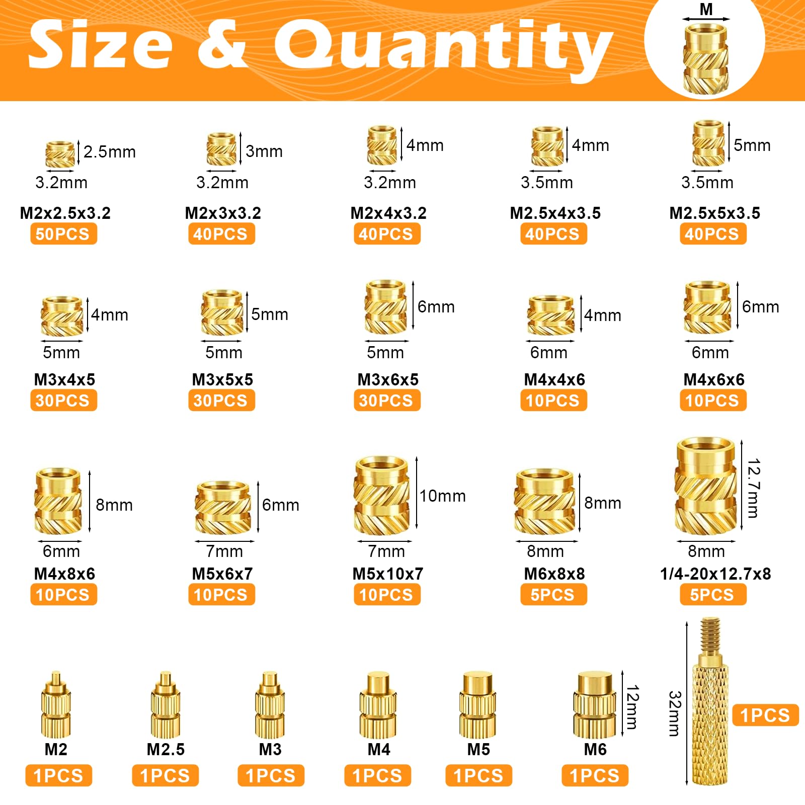 Inserti Filettati a Caldo M2 M3 M4 M5 M6 1/4-20, Dadi in Ottone con Strumento di Inserimento Termico per Stampa 3D