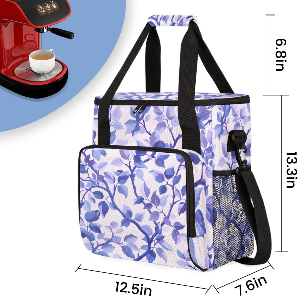 Pastel Flower Coffee Maker Carrying Bag, Portable Travel Storage Tote Bag Compatible with K-Mini or K-Mini Plus, Single Serve Coffee Brewer Carrying Case with Multiple Pockets & Shoulder Strap