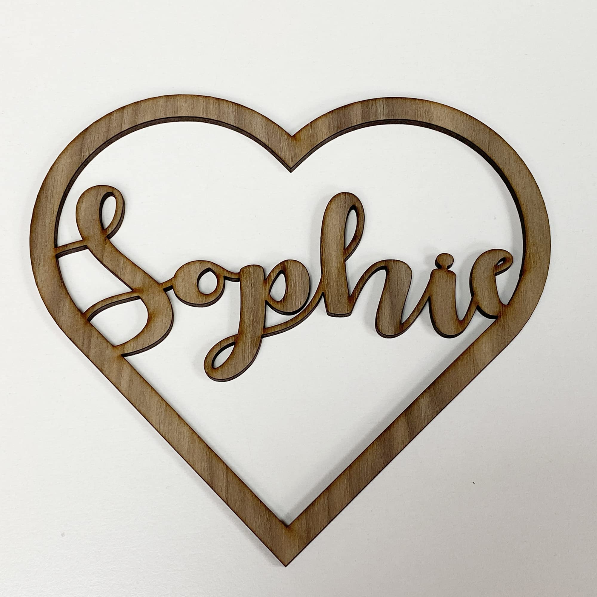 Personalised Any Name Text Wooden Colour Hoop Acrylic Mirror Floral Wedding Wreath Hanging Door Sign Wall Decoration Plaque Heart (Wenge Veneer, 10)