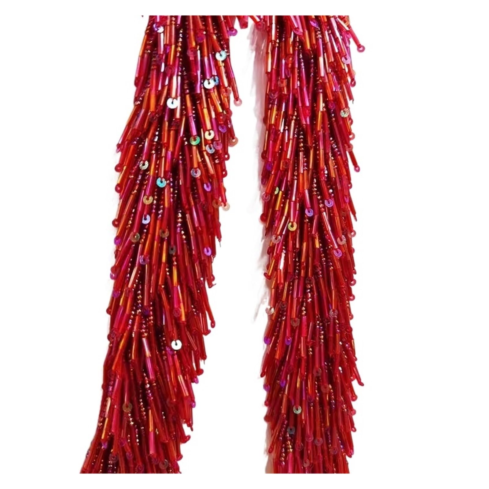 Cenefa con flecos y abalorios Adorno de encaje 3,5 cm ancho | DIY zapatos colgantes hechos a mano con cuentas vestido ropa accesorios de borlas(Red 6 row)