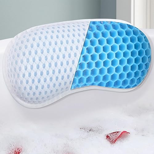Almohadas de bañera para bañera, almohada de bañera para soporte de cuello y espalda con TPE ergonómico, almohada de bañera mejorada de malla 4D con