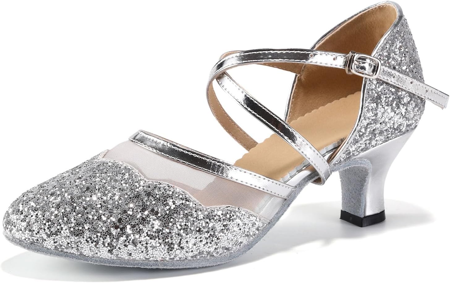 HROYL Women Closed Toe Ballroom Dance Shoes Low Heel Sequin Latin Salsa Tango Wedding Dance Shoes,Model 267