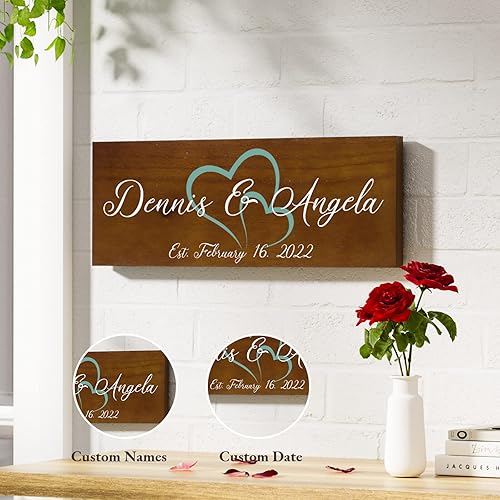 Miniatura 5 de Bemaystar Regalos de boda personalizados, letreros de madera personalizados con nombre/fecha, para recuerdos únicos de aniversario, ideas de regalo,