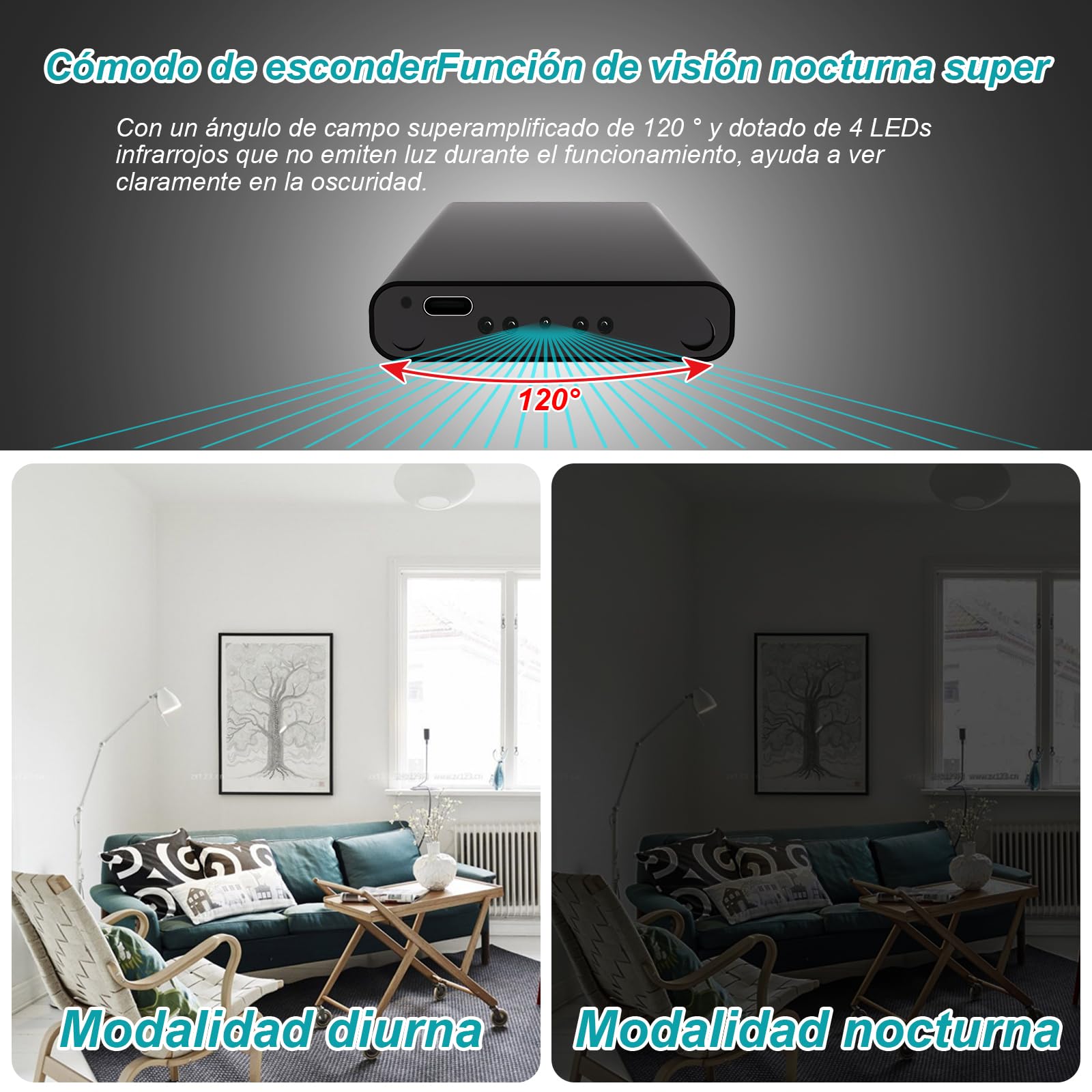 SZFNHHGTE Mini Cámara Espía Oculta 1080P HD, Portátil Batería 10000mAh, Detección de Movimiento, Sin WiFi/App, Vigilancia Hogar, Mascotas y Niñera - 5