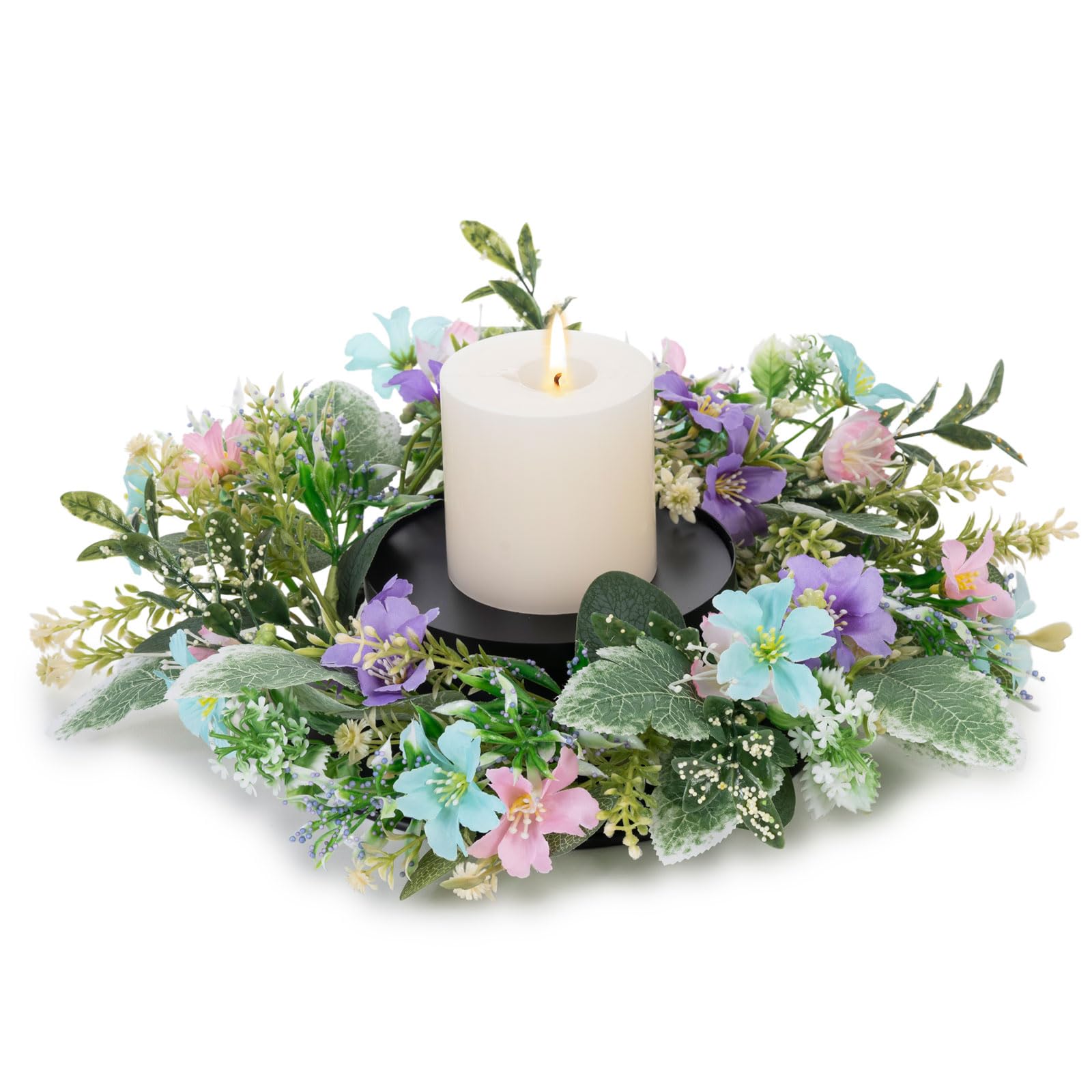 MOYEE Summer Candle Holder Wreath Single 14 inch, Summer Candle Ring