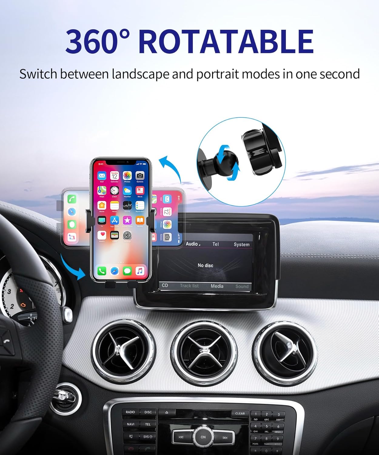 Car Phone Holder for 2015 Mercedes Benz GLA-Class/CLA-Class, 360° Rotation, 5.8 inch Screen Fixed Clip, Auto Accessories Navigation Bracket, Interior Decoration Mobile Phone Mount