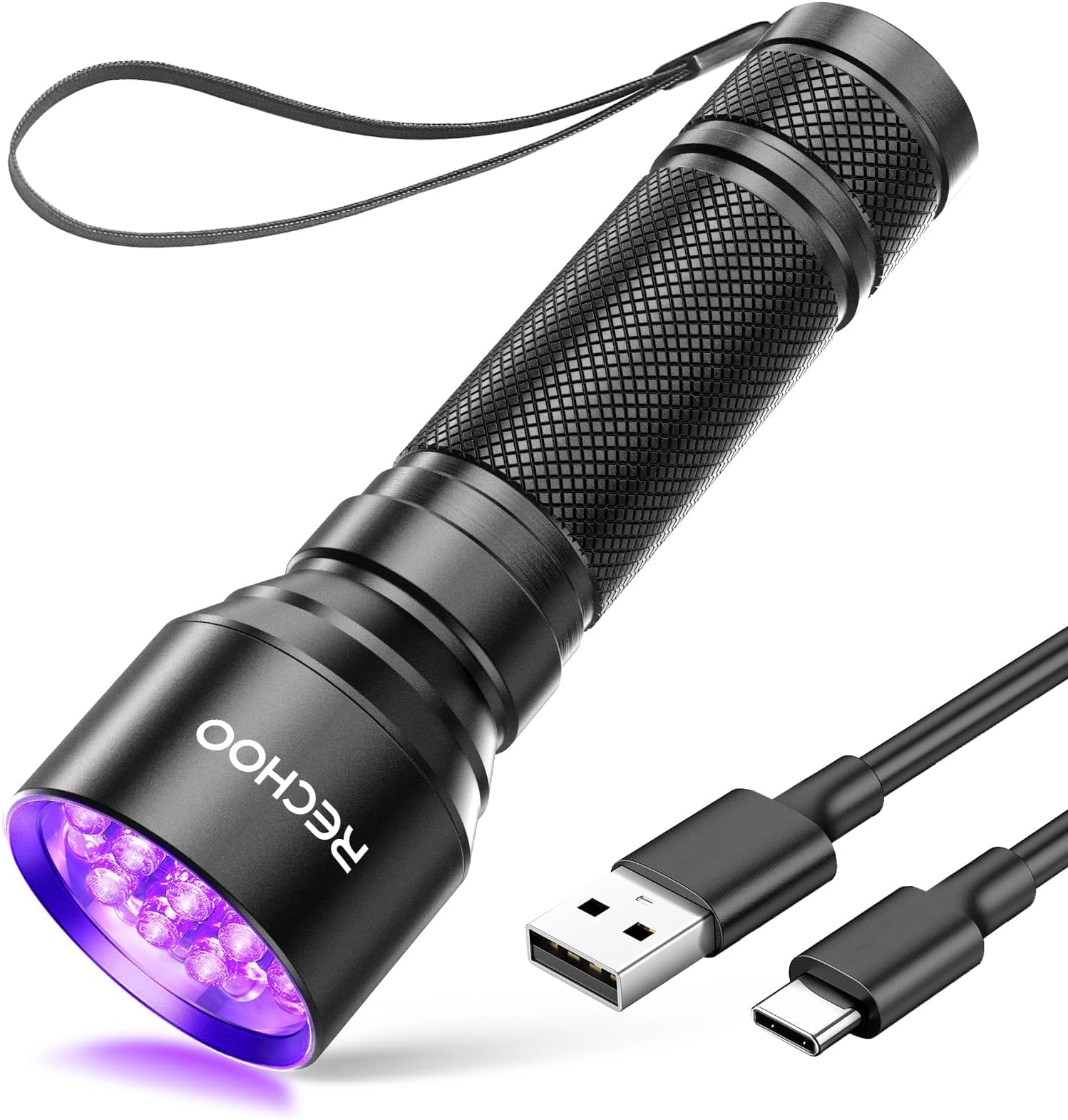 RECHOO UV Flashlight Black Light, 21 LED 395nm Ultraviolet Rechargeable Flashlights UV Light, Waterproof Portable BlackLight Flashlights for Pet Urine Detection, Dry Stains, Bed Bug, Fluorescent Agent