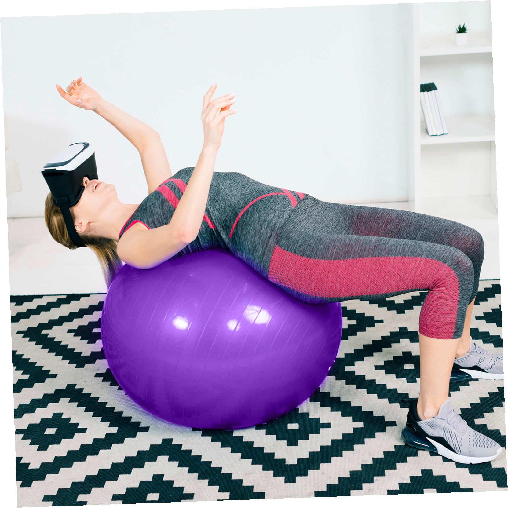Abaodam Pelota de Yoga Púrpura de PVC con Inflador para Ejercicio