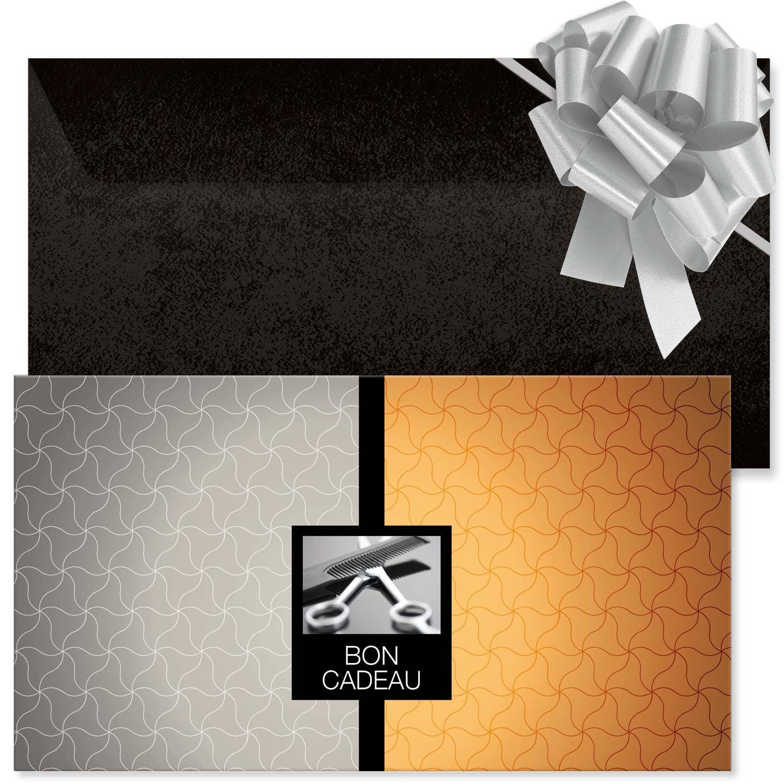 POS BON - 100 bons cadeaux à remplir avec enveloppe/nœud ruban - formulaires imprimés pour des salons de coiffure K1270F-2-100-V1