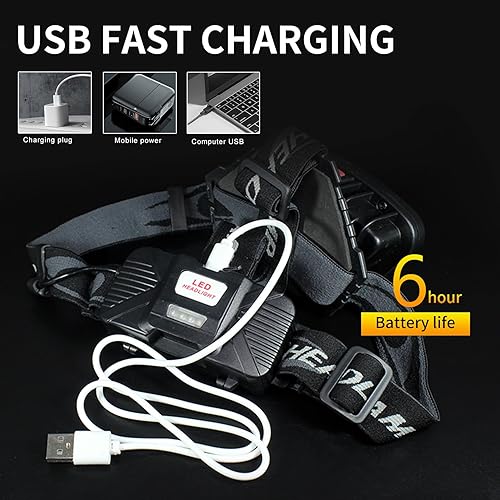 Miniatura 5 de Faro LED recargable 22000 de alto lúmenes USB, lámpara de cabeza COB con luz roja para adultos, pesca nocturna, construcción, mantenimiento, 90