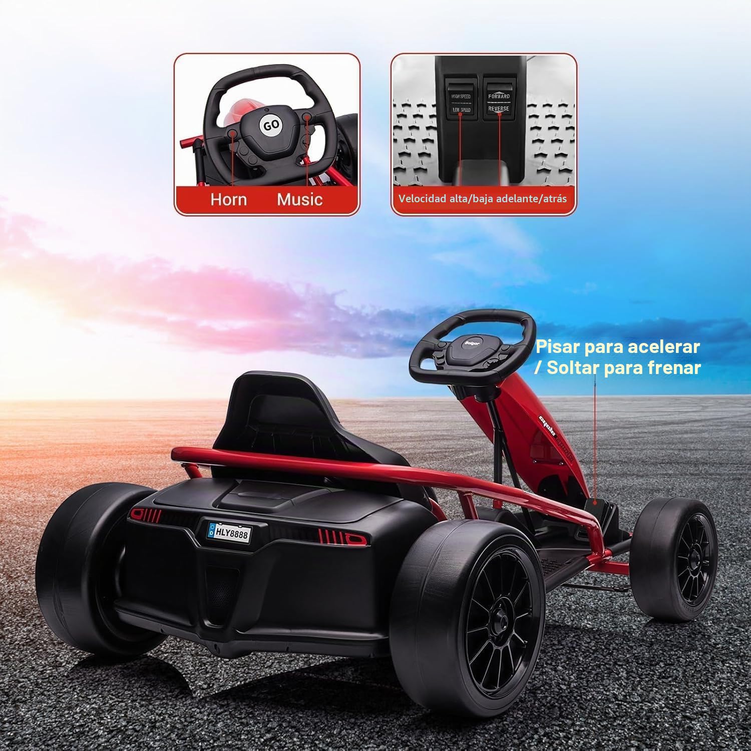 Kart de drift de alto rendimiento para niños de 8 a 12 años – 24 V, 2 motores de 300 W, 8 km/h, función musical, arranque suave, cinturón de seguridad, vehículo eléctrico para exteriores, regalo ideal