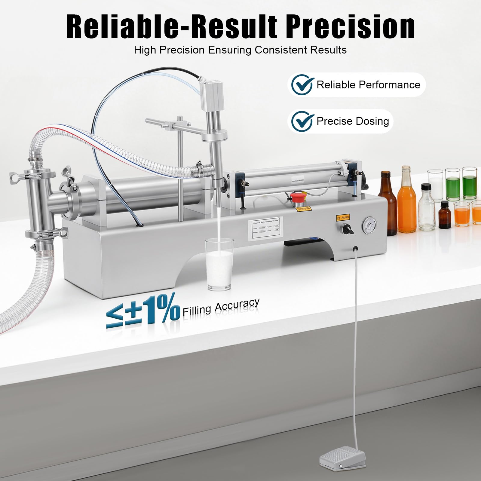 Riempitrice pneumatica orizzontale per liquidi, 30 W, 100-1000 ml, riempitrice pneumatica, autoadescante, in acciaio inox, per bevande farmacologiche