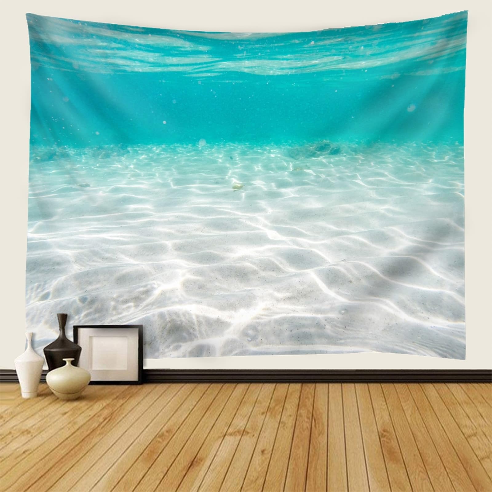 Epinki Wandteppiche Natur, Wandteppich Landschaft Natur Meer Sand Tapisserie Polyester Tapestry für Wohnheim Wanddeko, Lake Grün, 240x220cm
