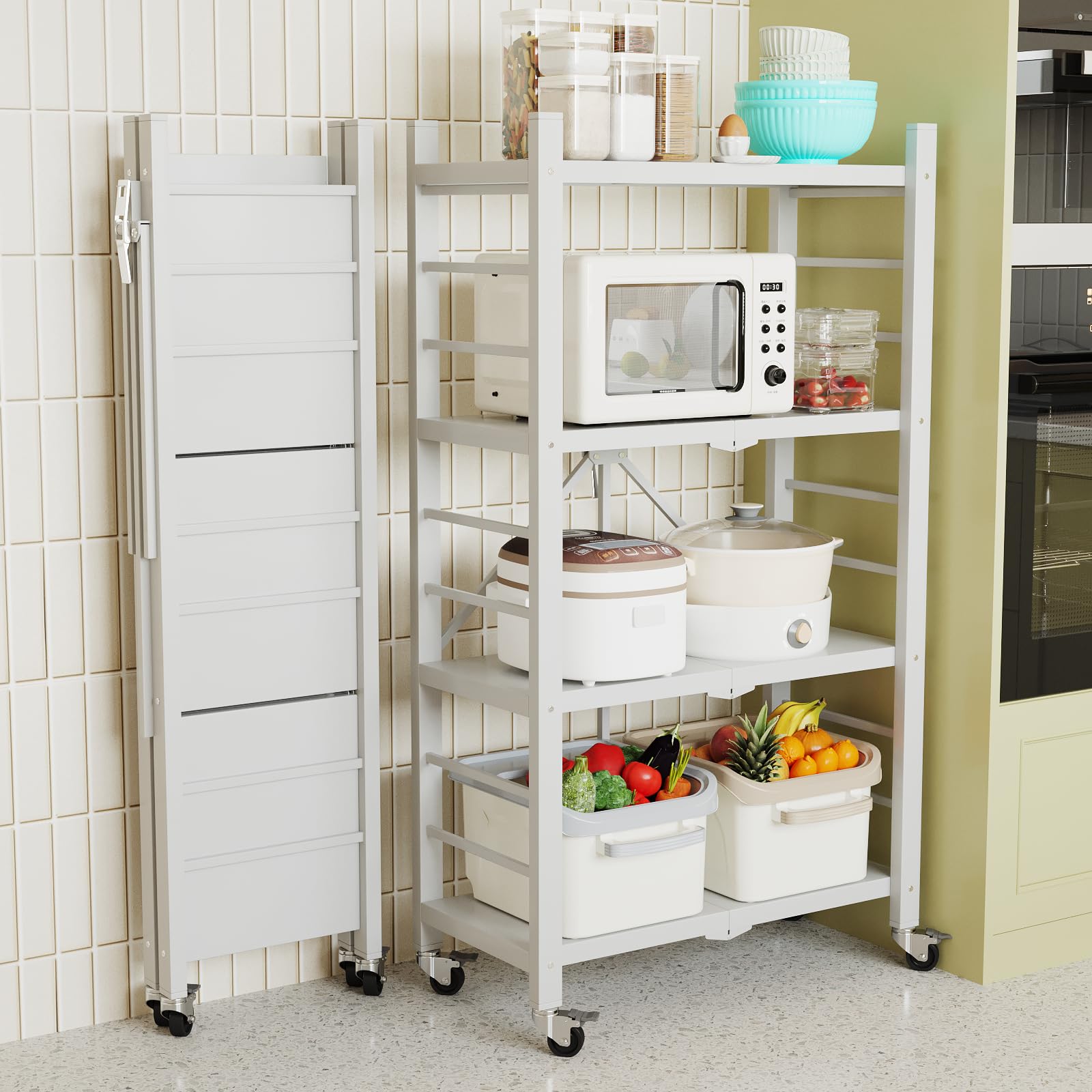 Amazon.co.jp: 折り畳みラック 折りたたみ棚 4 段折りたたみ式キッチン