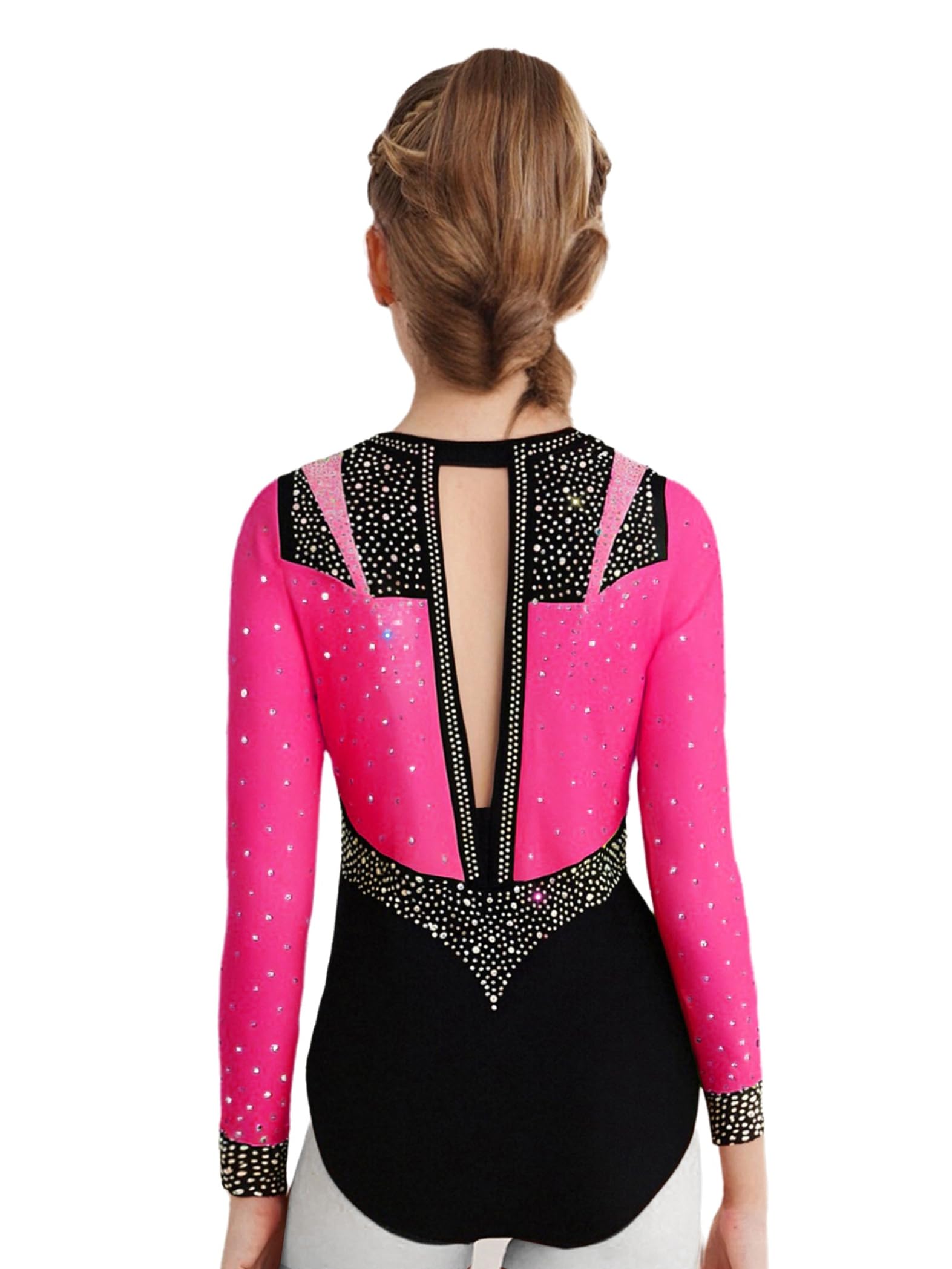 Piezas De Traje De Gimnasia Con Destellos Para Niñas Leotardos De Gimnasia De Manga Larga Tops De Deporte Brasier Y Pantalones Traje De Baile Para Rosa oscuro 15-16 años
