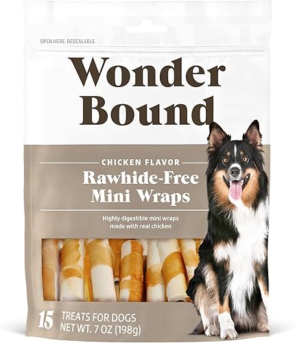 Marca Tienda - Wonder Bound - Golosinas para perros sin cuero crudo, mini envolturas de pollo, 15 unidades